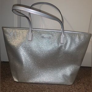 Kate Spade Hani Haven Lane Shoulder Tote Bag (Silver Glitter)